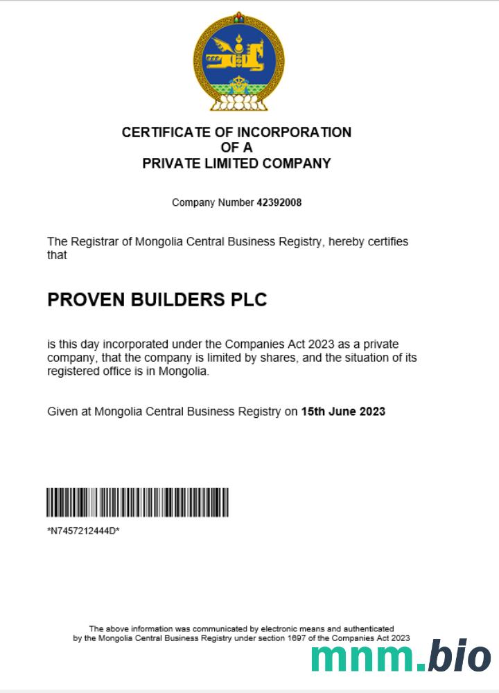Mongolia business registration vcertyfikat Word i szablon PDF